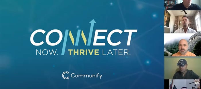 Connect now. Thrive Later. Webinar title graphic.